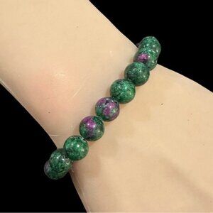 Natural Ruby Zoisite Beaded Stretch Bracelet 8mm Round Gemstone Beads